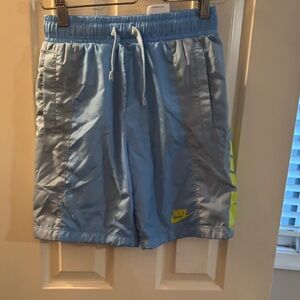 Nike Boys Light Blue and Neon Yellow Athletic Shorts